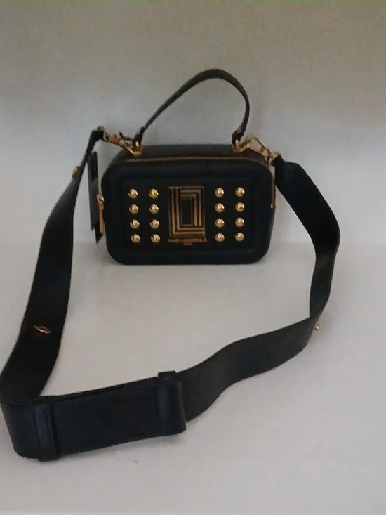 Karl Lagerfeld Black Crossbody Bag with Gold Stud Accents - Picture 2 of 6